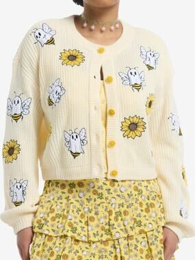 Hot Topic Thorn & Fable Ghost Bees Cropped Cardigan Sweater Size Small